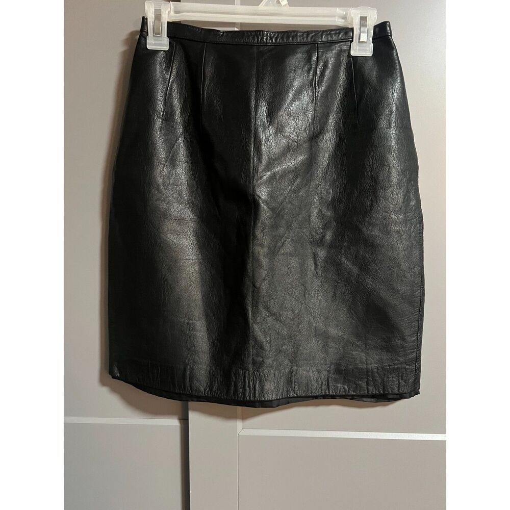 Matter of Degrees 100% Leather Women Pencil Skirt Black 6 Edgy Y2K Retro Moto